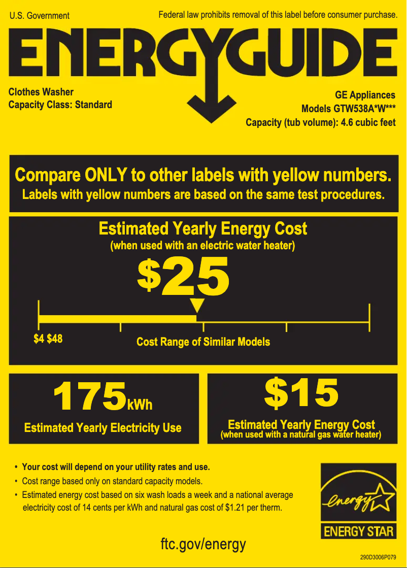 Page n°1 - Label énergétique GE GTW538ASWWS