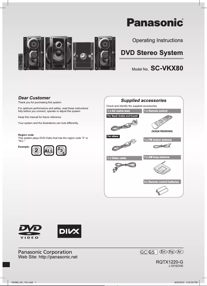 Page 1 de la notice Manuel utilisateur Panasonic SC-VKX80