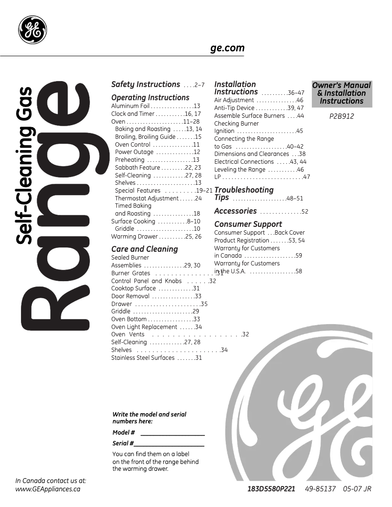 Page n°1 - Mode d'emploi GE P2B912SEMSS