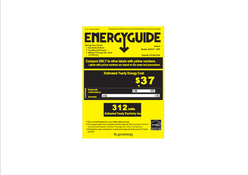 Page 1 de la notice Label énergétique Galanz GLR12TBEEFR