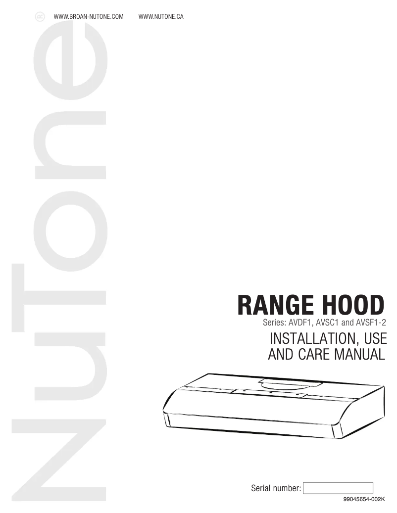 Page n°1 - Guide d'installation NuTone AVSC130SS