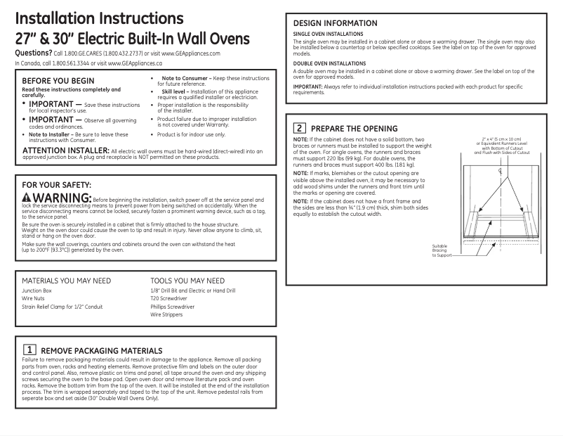 Page 1 de la notice Guide d'installation GE JK3000DFCC
