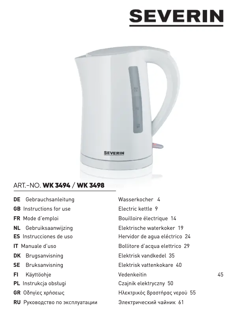 Page 1 de la notice Manuel utilisateur Severin WK 3498