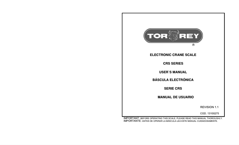 Page n°1 - Manuel utilisateur Tor Rey CRS-1000/2000