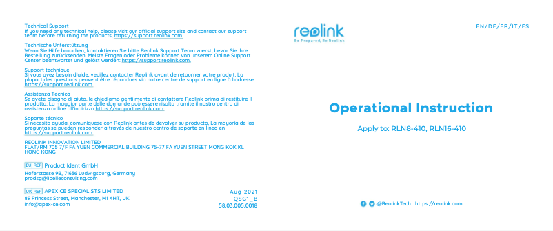 Page n°1 - Manuel utilisateur Reolink RLN16-410