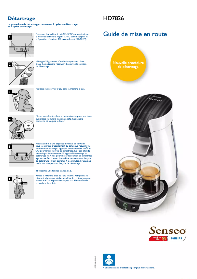 Image de la première page du manuel de l'appareil Senseo Viva Café Eco HD7826