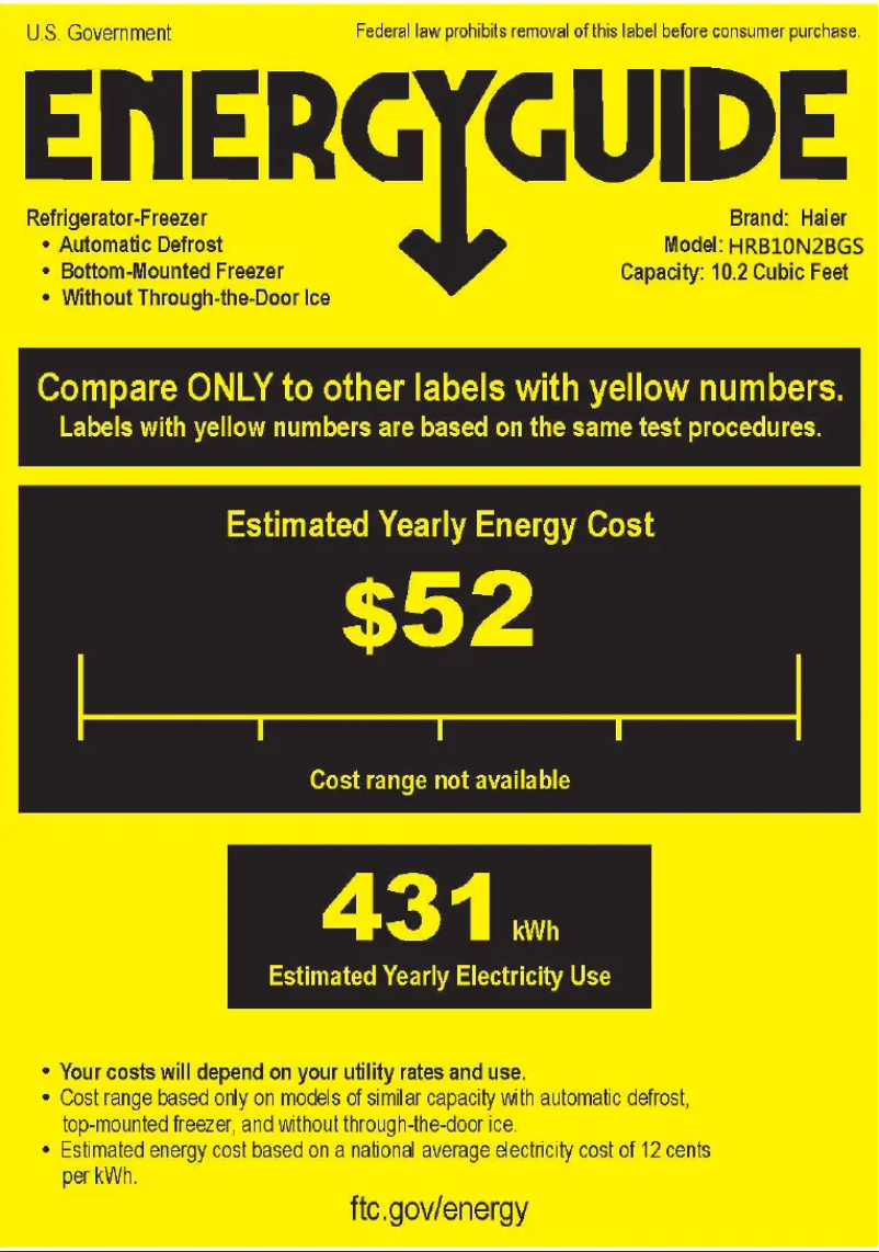 Page 1 de la notice Label énergétique Haier HRB10N2