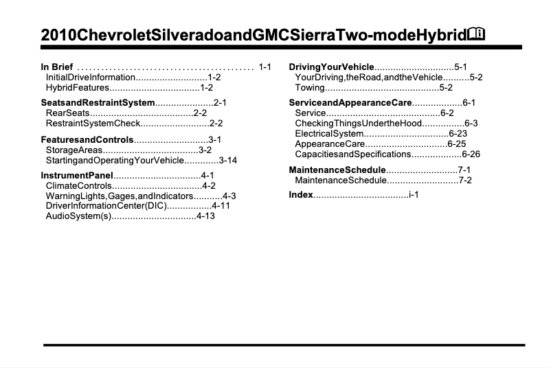 Page 1 de la notice Manuel utilisateur Chevrolet Silverado Hybrid (2010)