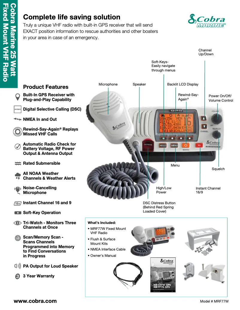 Page 1 de la notice Fiche technique Cobra MR F77 GPS