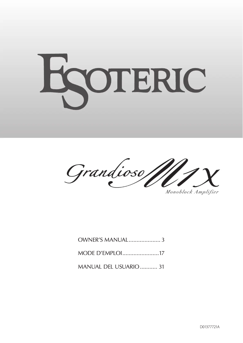 Page n°1 - Manuel utilisateur Esoteric Grandioso M1X