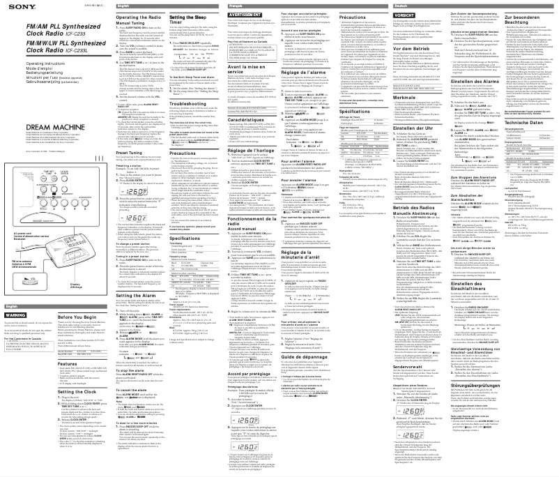 Image de la première page du manuel de l'appareil ICF-C233