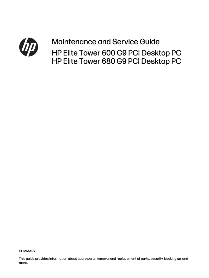 Page 1 de la notice Manuel utilisateur HP Elite Tower 680 G9