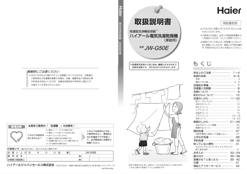 Page 1 de la notice Manuel utilisateur Haier JW-G50E