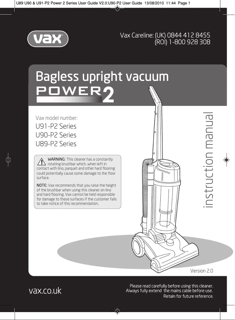 Page 1 de la notice Manuel utilisateur Vax Power Vx 2