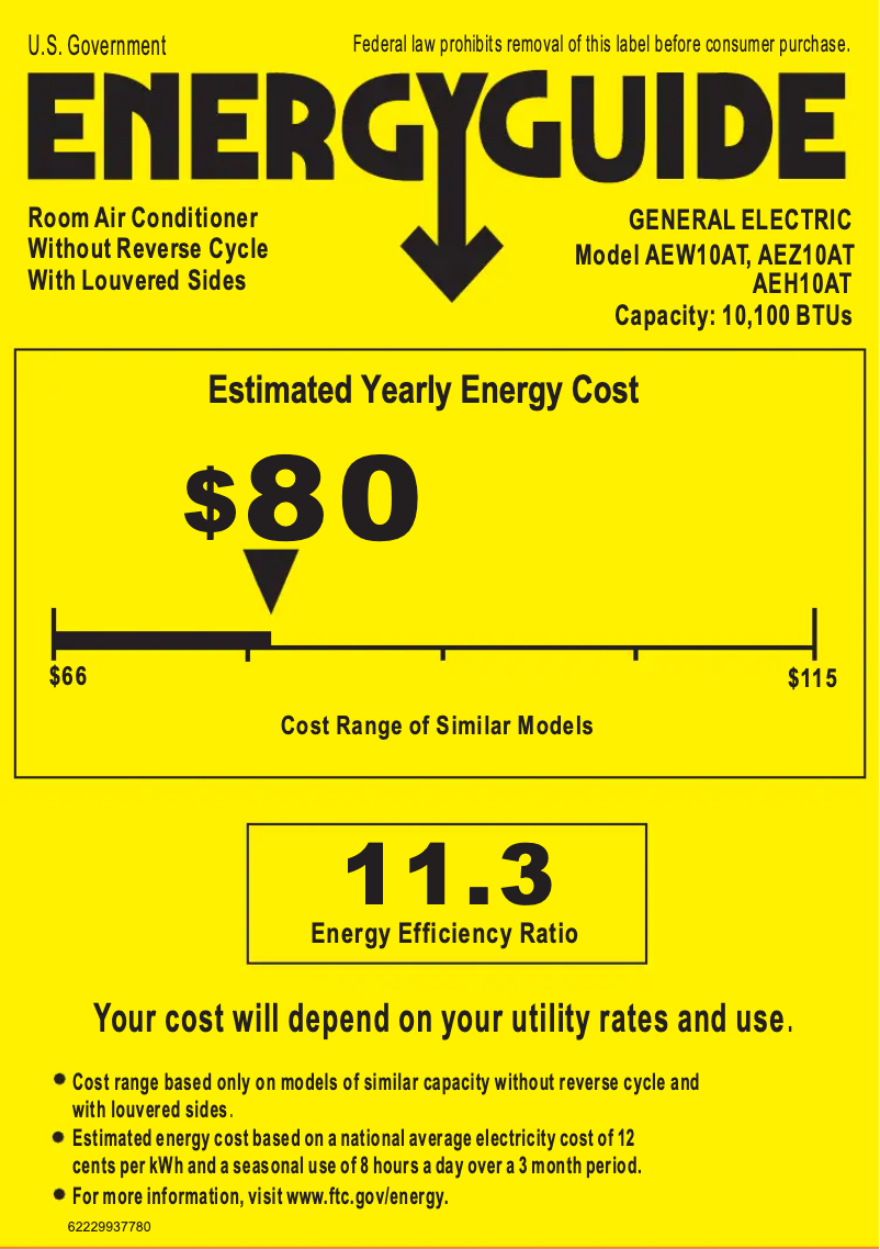 Page n°1 - Label énergétique GE AEW10AT
