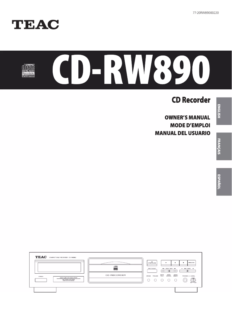 Página 1 del manual Manual de usuario Teac CD-RW890