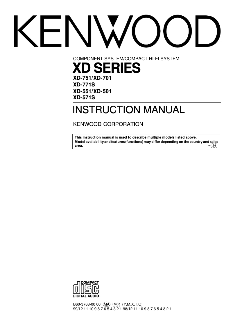 Page 1 de la notice Manuel utilisateur Kenwood XD-751