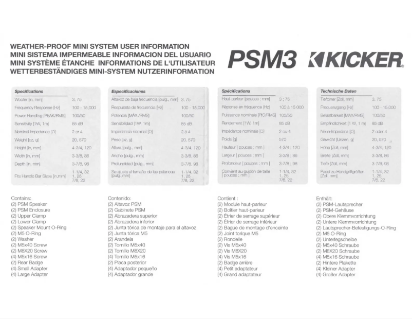 Page 1 de la notice Manuel utilisateur Kicker 47PSM34
