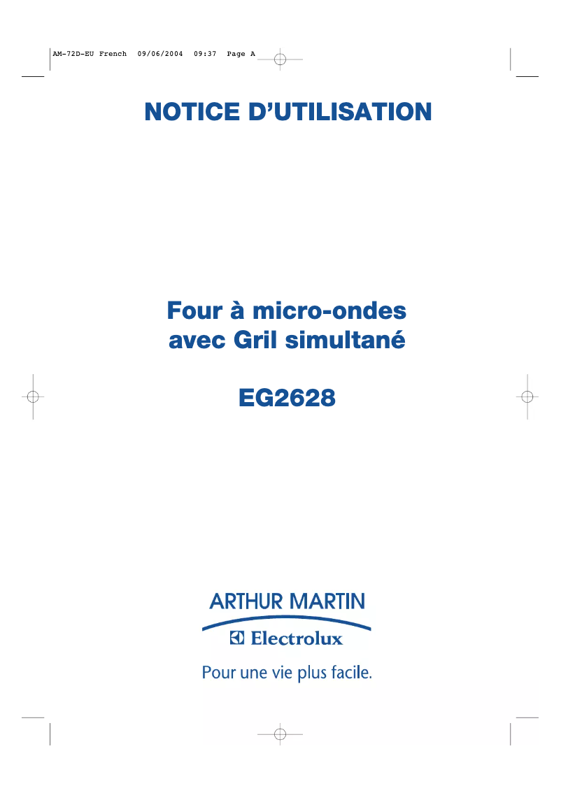 Page 1 de la notice Manuel utilisateur Arthur Martin-Electrolux EG2628W