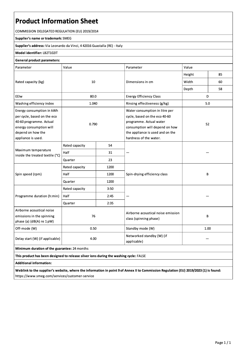 Page n°1 - Brochure Smeg LB2T102IT