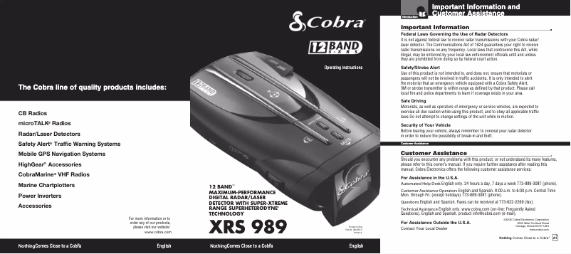 Page 1 de la notice Manuel utilisateur Cobra XRS 989