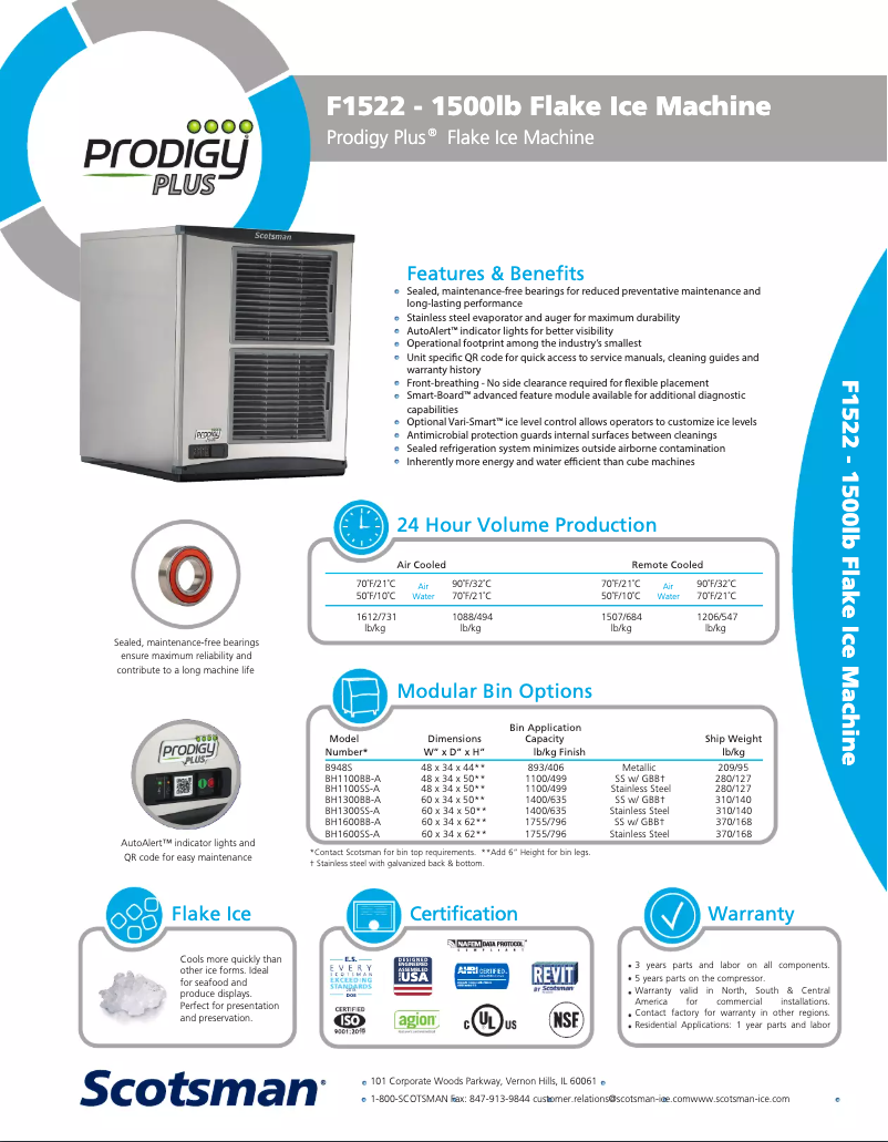 Page 1 de la notice Fiche technique Scotsman F1522A-32