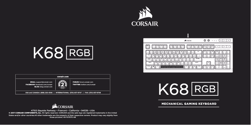 Page 1 de la notice Manuel utilisateur Corsair K68 RGB