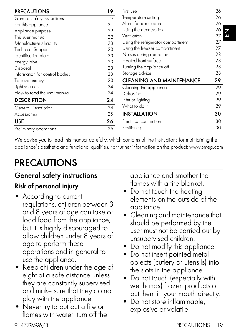 Page 1 de la notice Brochure Smeg FAB30LSV5