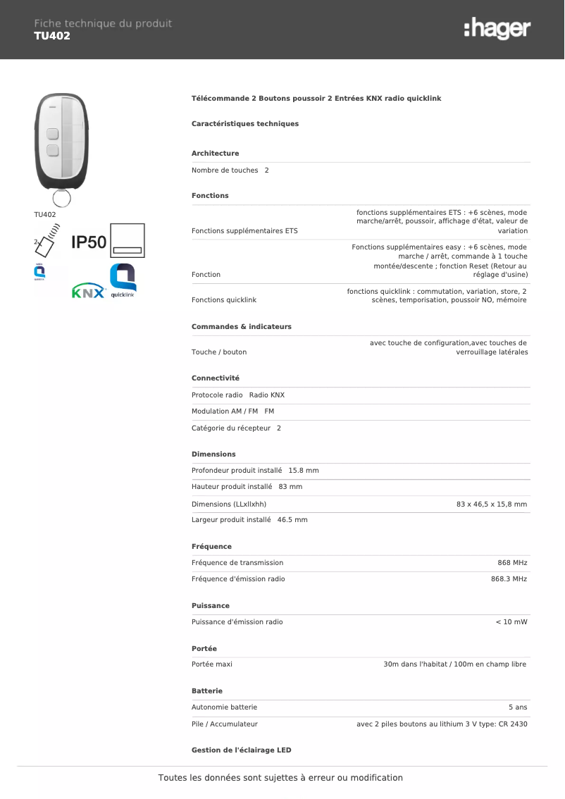 Image de la première page du manuel de l'appareil TU402