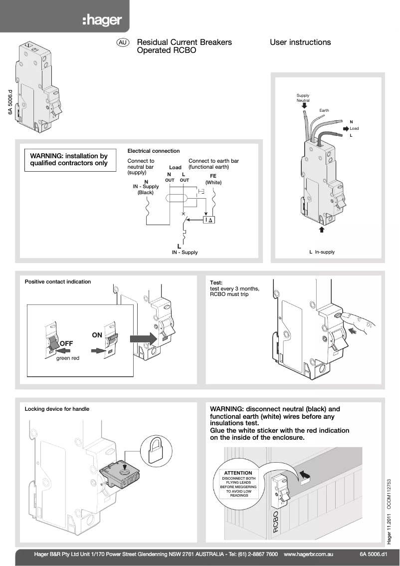 Page 1 de la notice Manuel utilisateur Hager AC132B
