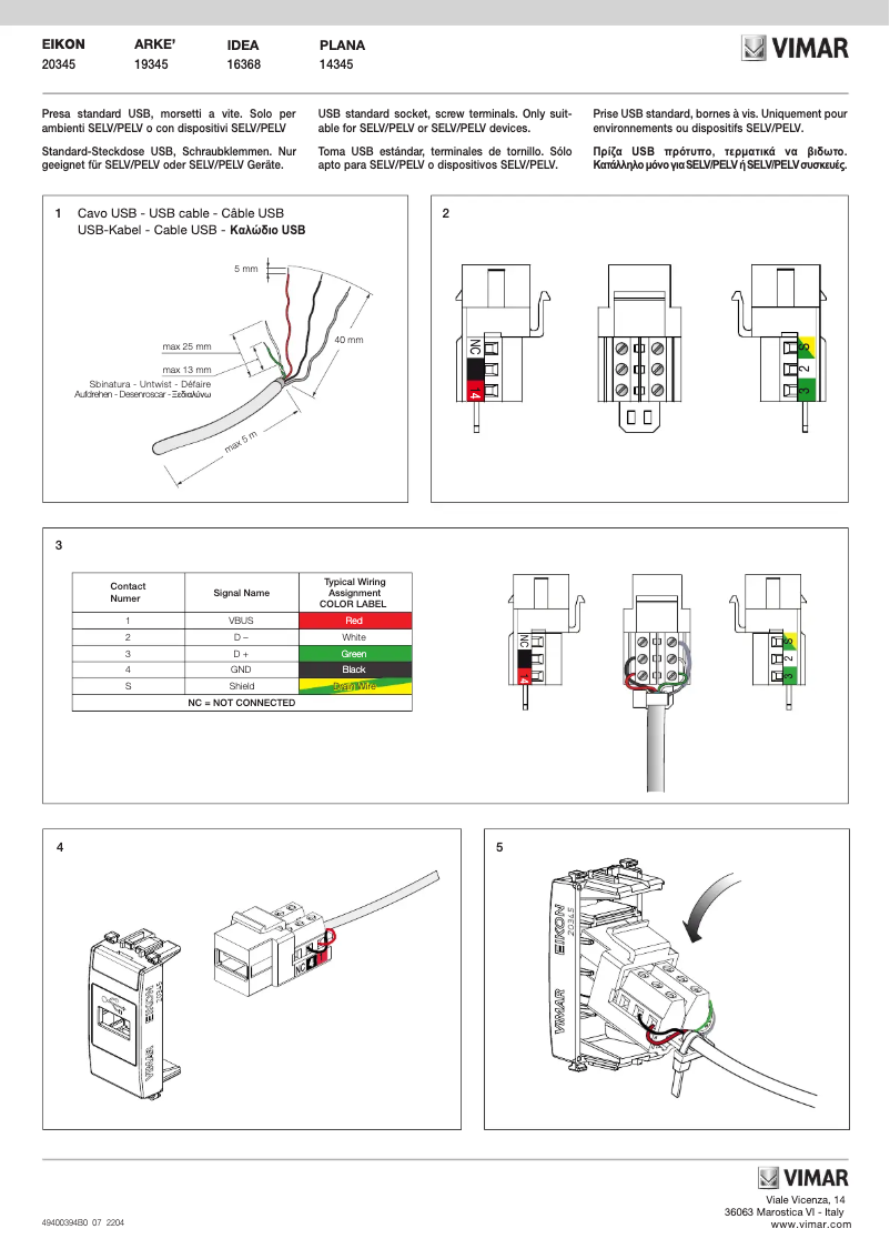 Page n°1 - Manuel utilisateur Vimar 19345.M