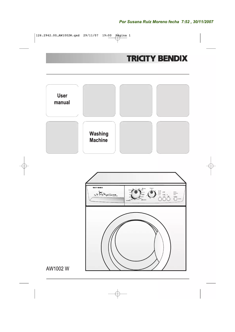 Page n°1 - Manuel utilisateur Tricity Bendix AW 1002 W