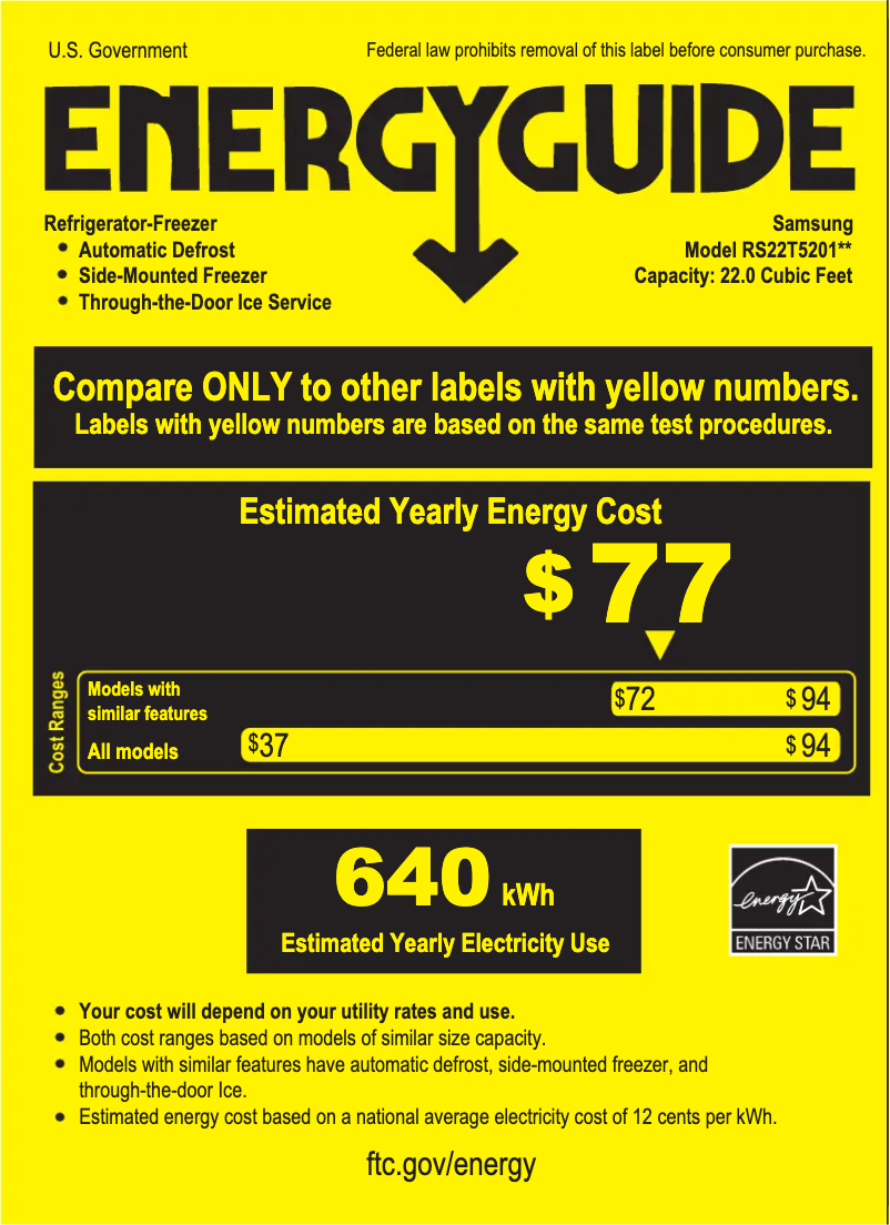 Page n°1 - Label énergétique Samsung RS22T5201SR/AA