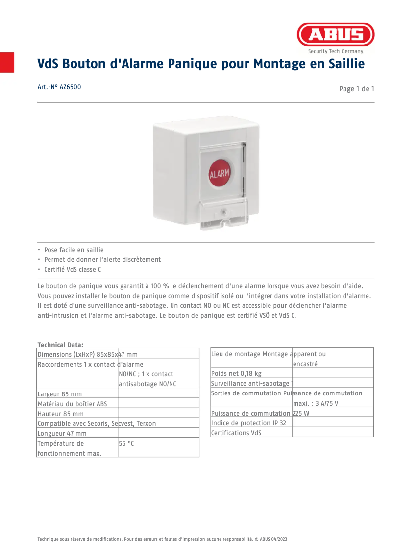 Image de la première page du manuel de l'appareil AZ6500