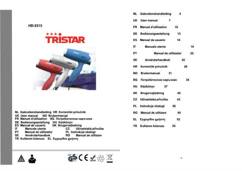 Image de la première page du manuel de l'appareil HD-2313