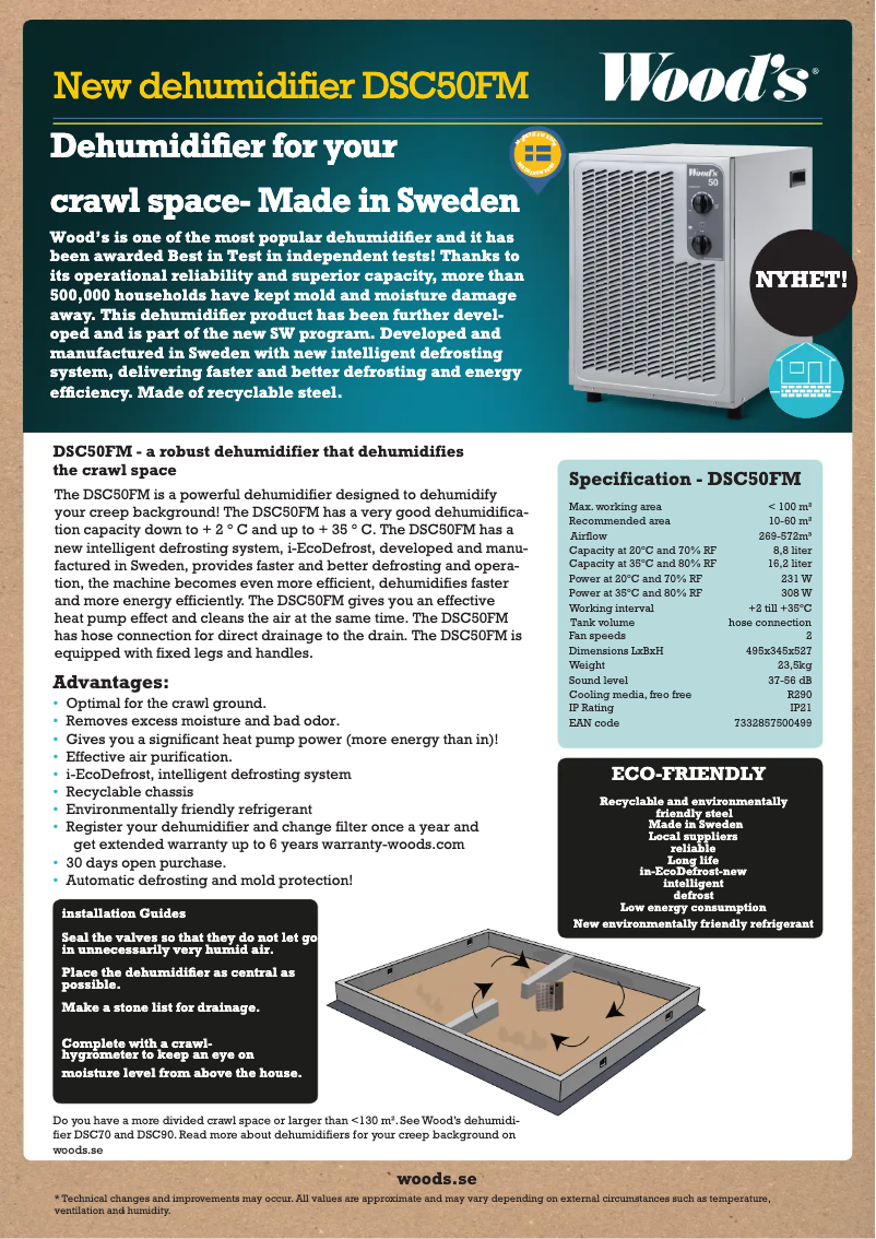 Page 1 de la notice Fiche technique Wood's DSC50FM