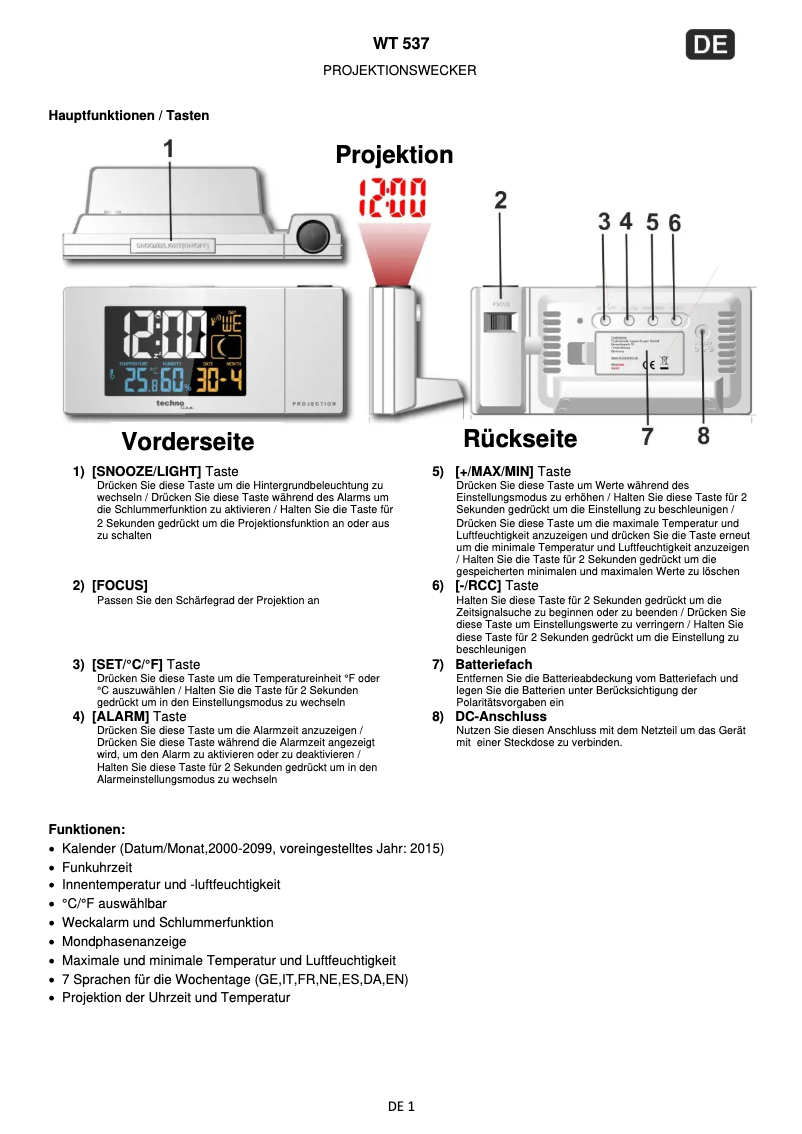 Page 1 de la notice Manuel utilisateur Techno Line WT 537
