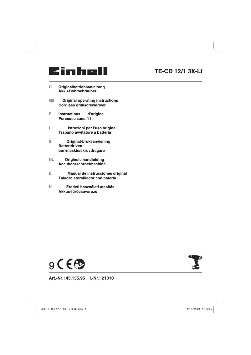 Page 1 de la notice Manuel utilisateur Einhell TE-CD 12/1 3X-Li