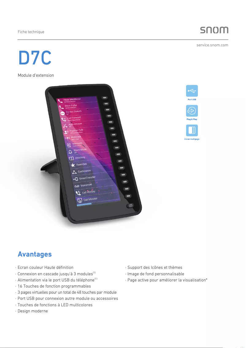 Page 1 de la notice Fiche technique Snom D7C