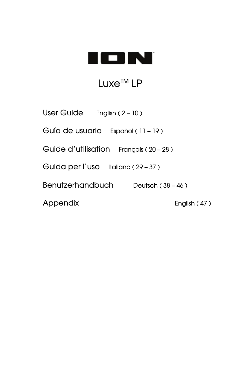 Page 1 de la notice Manuel utilisateur ION Luxe LP