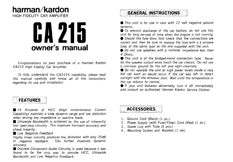 Page 1 de la notice Manuel utilisateur Harman Kardon CA215