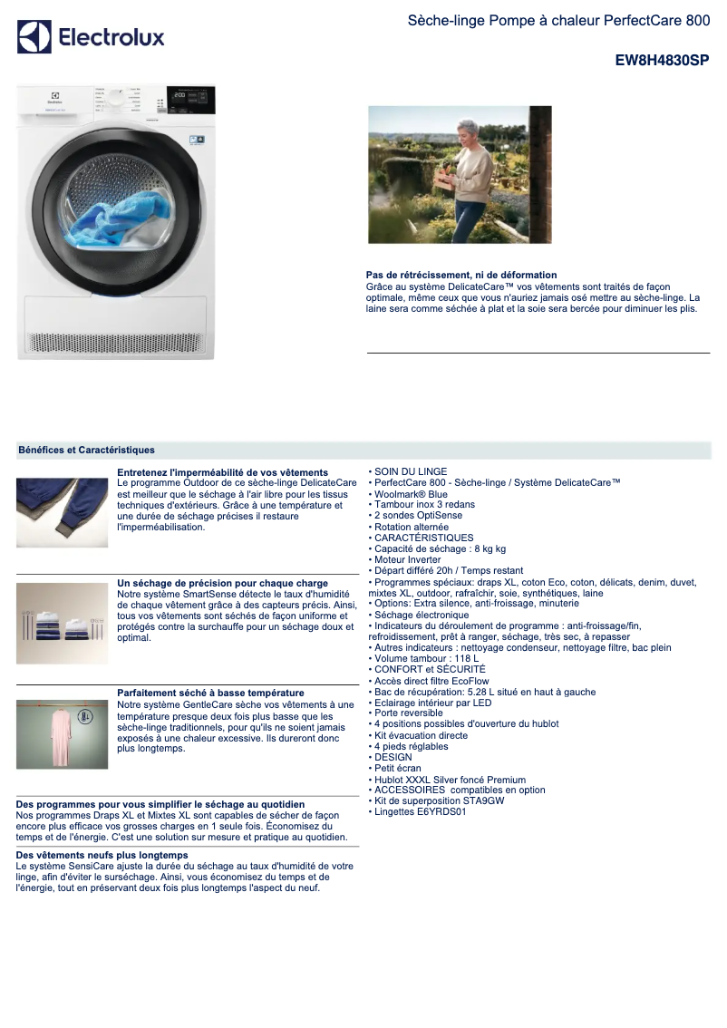 Page n°1 - Fiche technique Electrolux EW8H4830SP