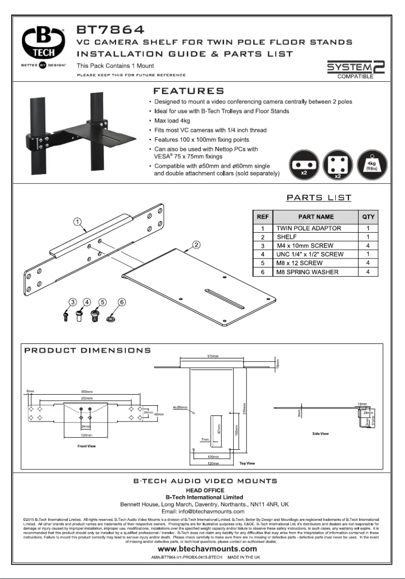 Image de la première page du manuel de l'appareil BT7864