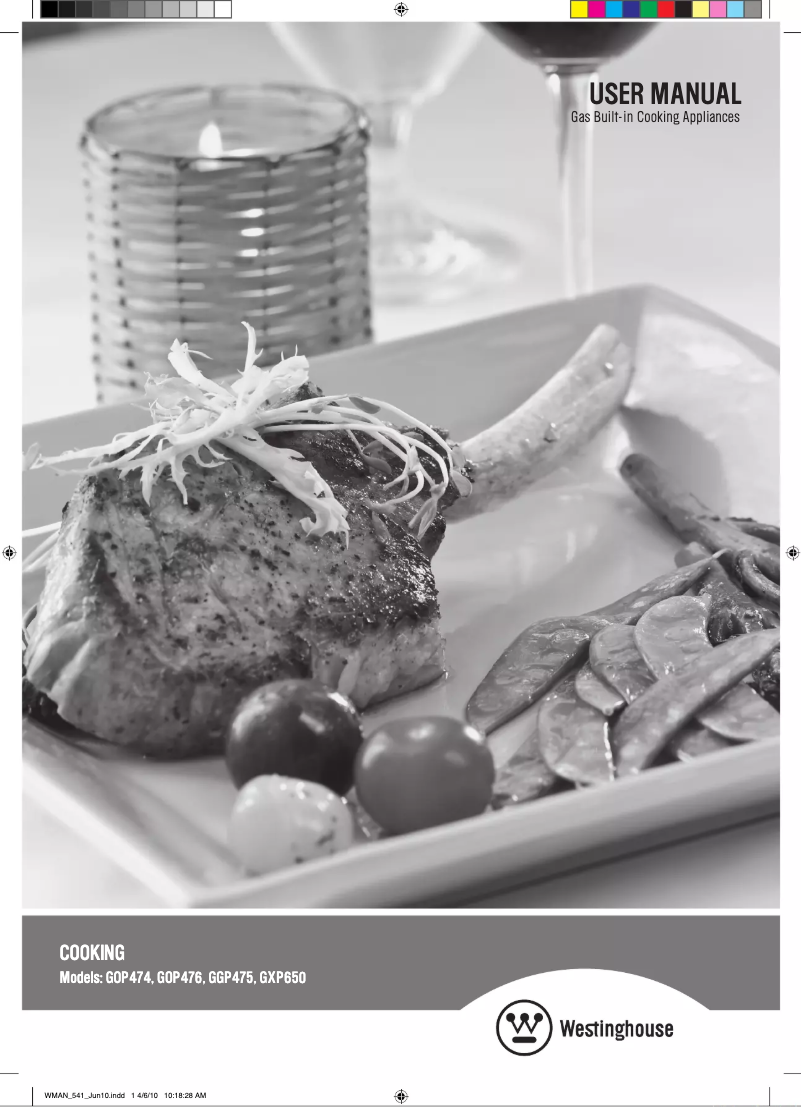 Page n°1 - Manuel utilisateur Westinghouse GGP475S