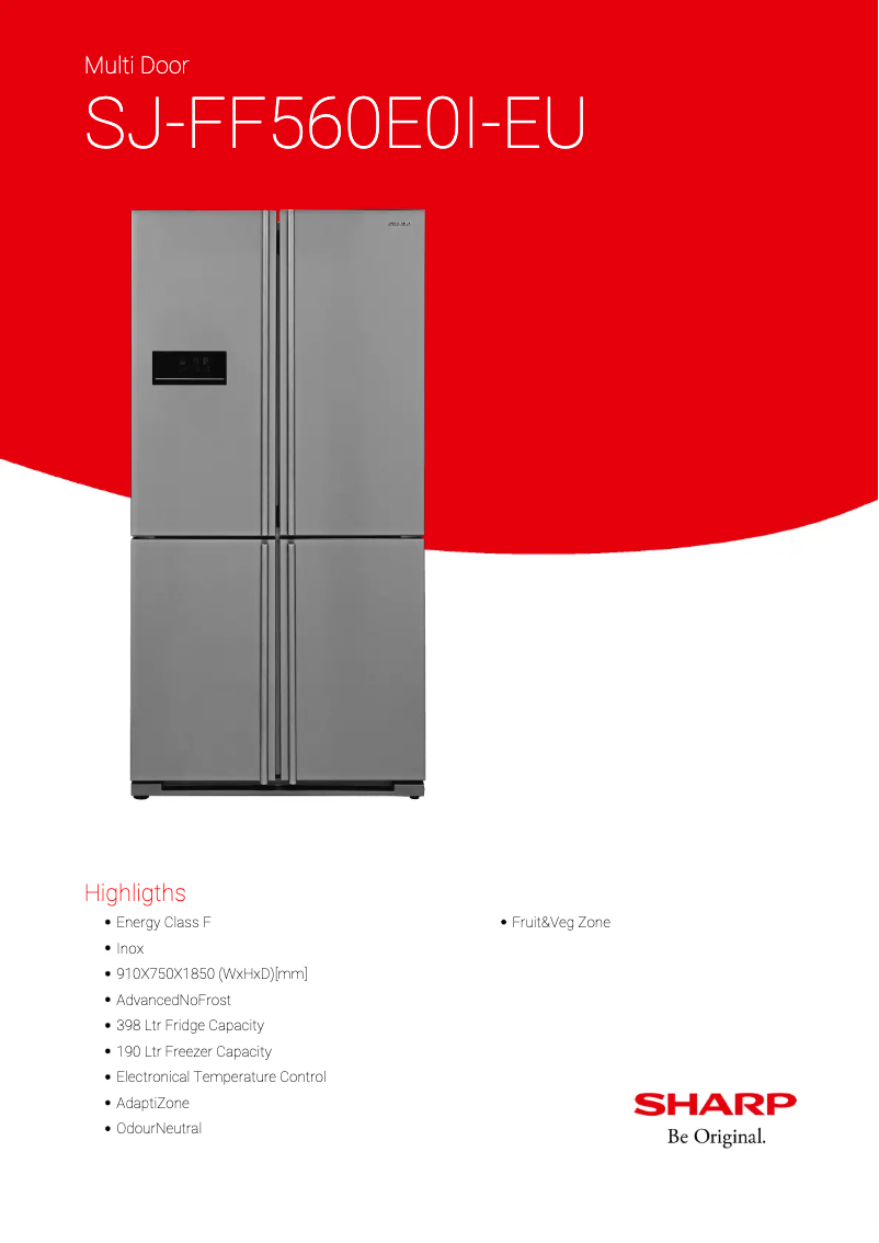 Page 1 de la notice Fiche technique Sharp SJ-FF560E0I