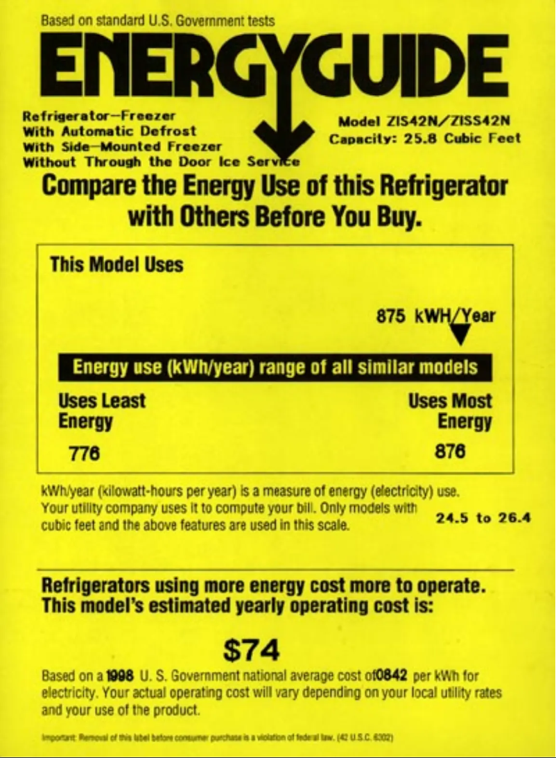 Page n°1 - Label énergétique GE ZIS42NC