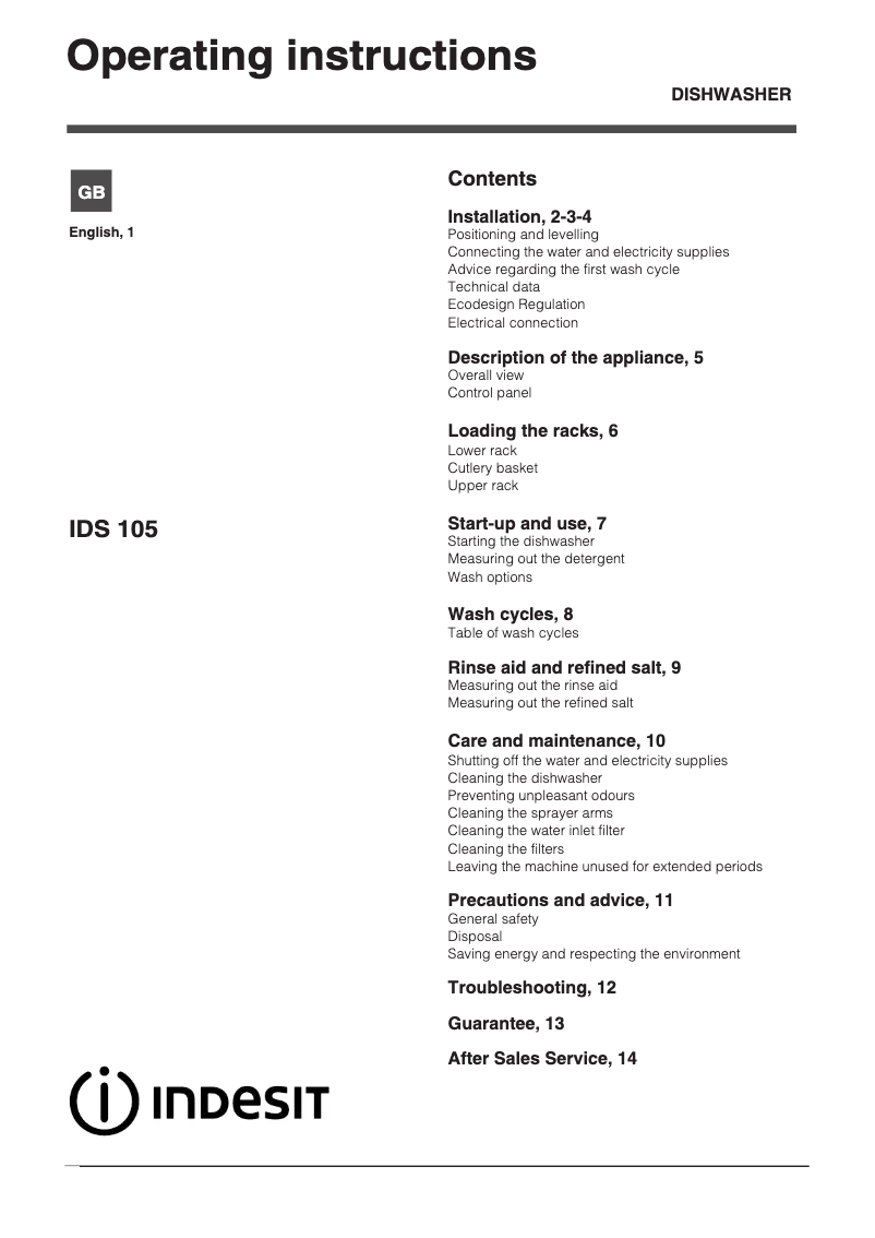 Image de la première page du manuel de l'appareil IDS 105 S UK