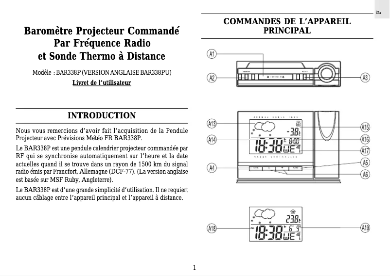 Image de la première page du manuel de l'appareil BAR338P