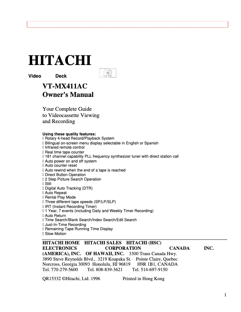 Página 1 del manual Manual de usuario Hitachi VT-MX411AC