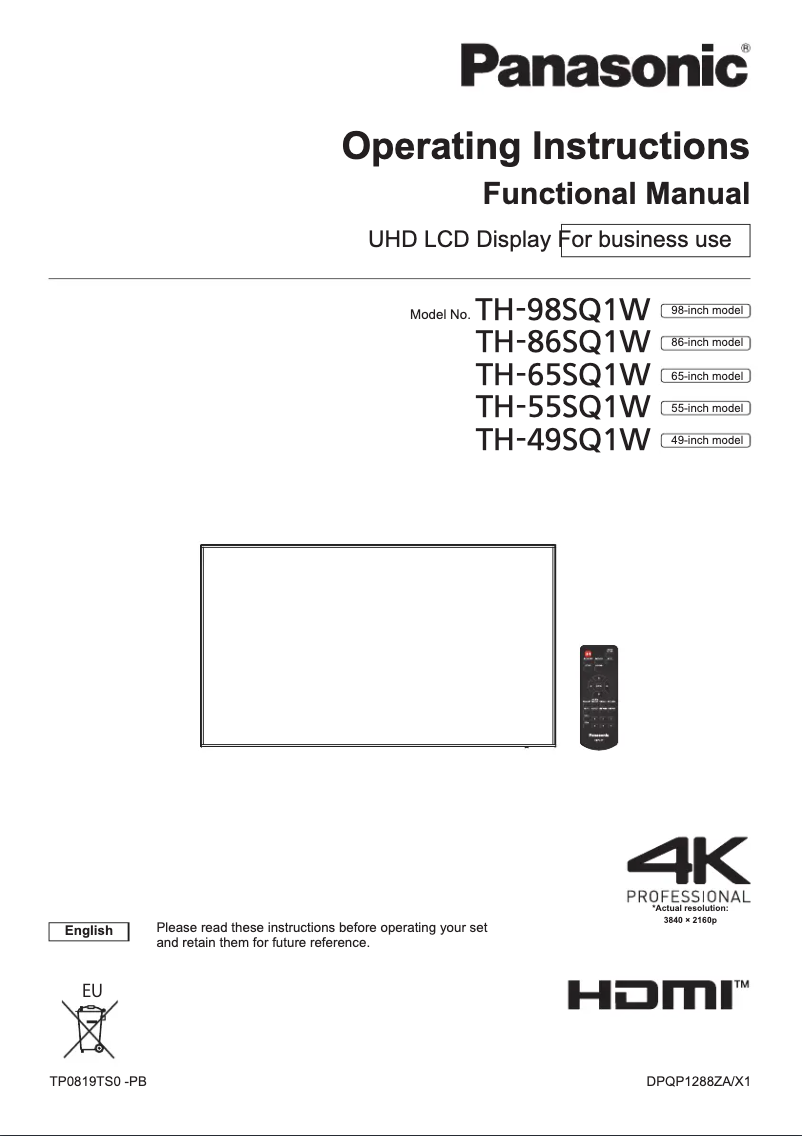 Page 1 de la notice Manuel utilisateur Panasonic TH-65SQ1W